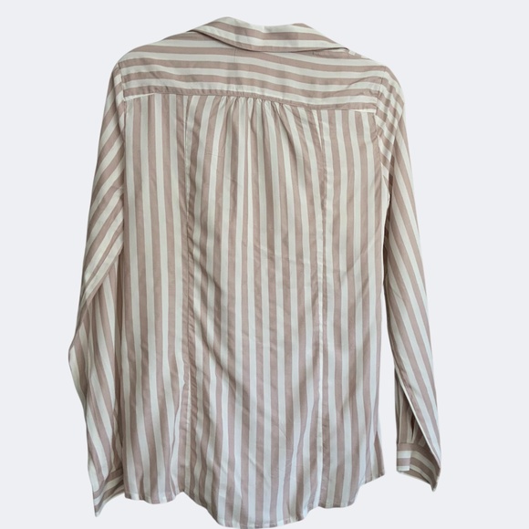 Anthropologie Maeve Mauve Ivory Surplice Wrap Draped Long Sleeve Blouse Shirt 4 - Picture 5 of 14